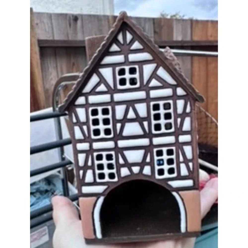 Vintage Lithuania Handmade Clay Village House Tealight Candle Holder‎